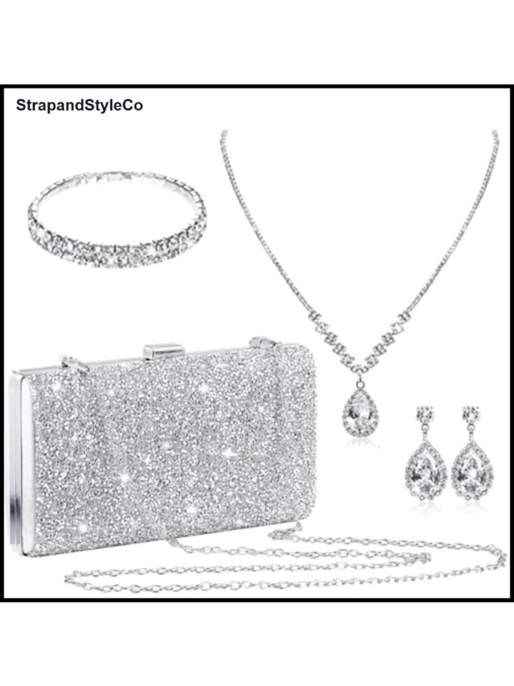 Rhinestone Evening Clutch and Jewelry Set 4 Piece Formal